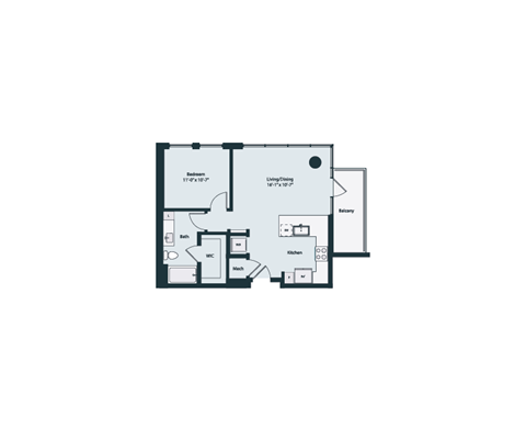 Floor plan for studio, 1 bath, 699 sqft